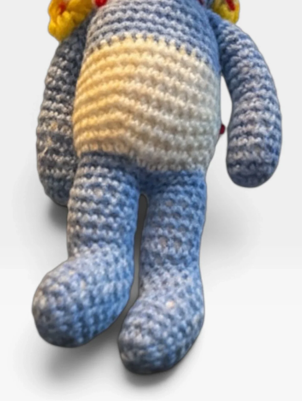 Vintage Handmade Crochet Girl Doll Smurfette Inspired Yarn Plush 15” Folk Art